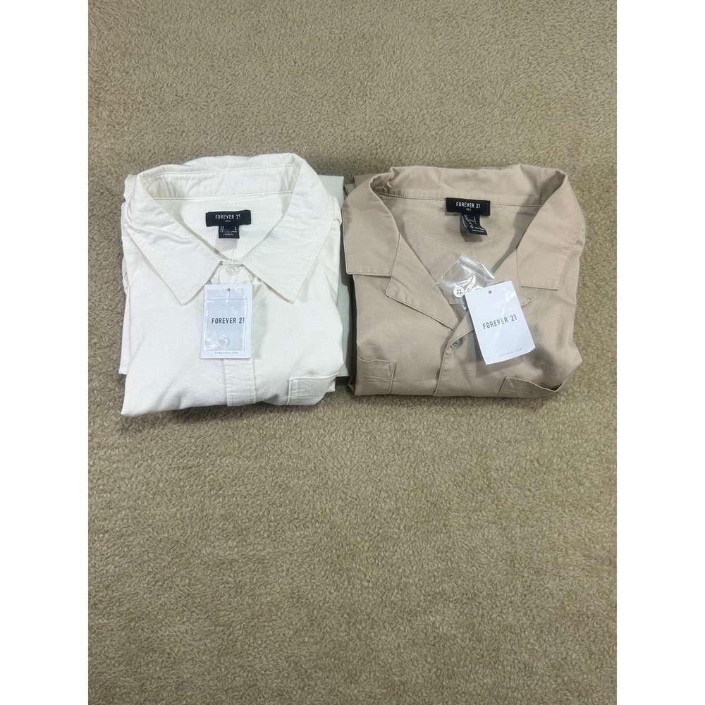 Forever 21 Men Taupe Woven Button Up Long‎ Sleeve Shirt Size L